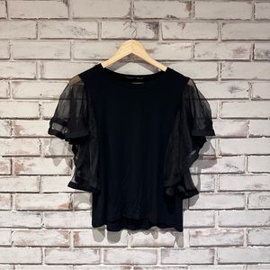 English Factory black top with ruffle sheer sleeves size medium